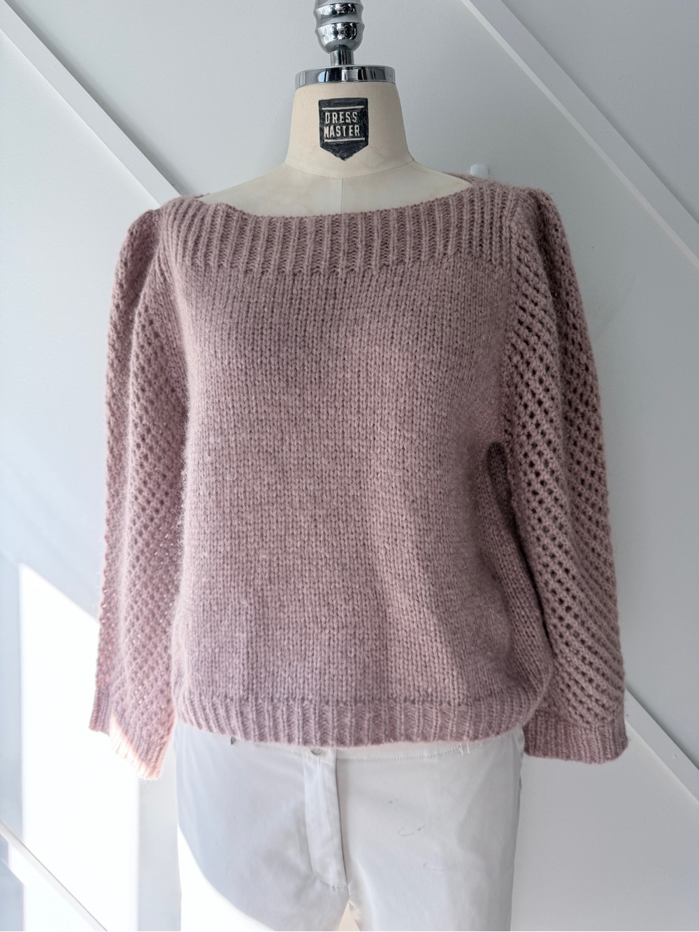 LoveShackFancy Alpaca Wool Blend Bateau Neck Crop Sweater Pink Size M - Picture 3 of 17